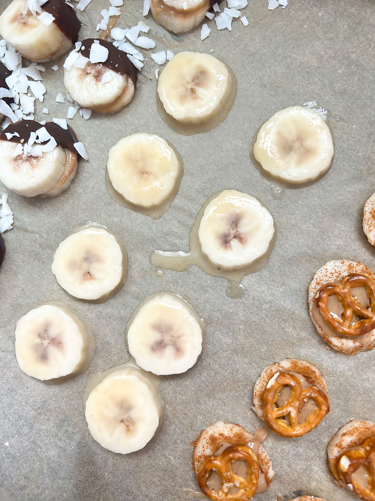 image showing banana bites and frozen peanut butter butter banana bites and chocolate frozen peanut butter banana bites
