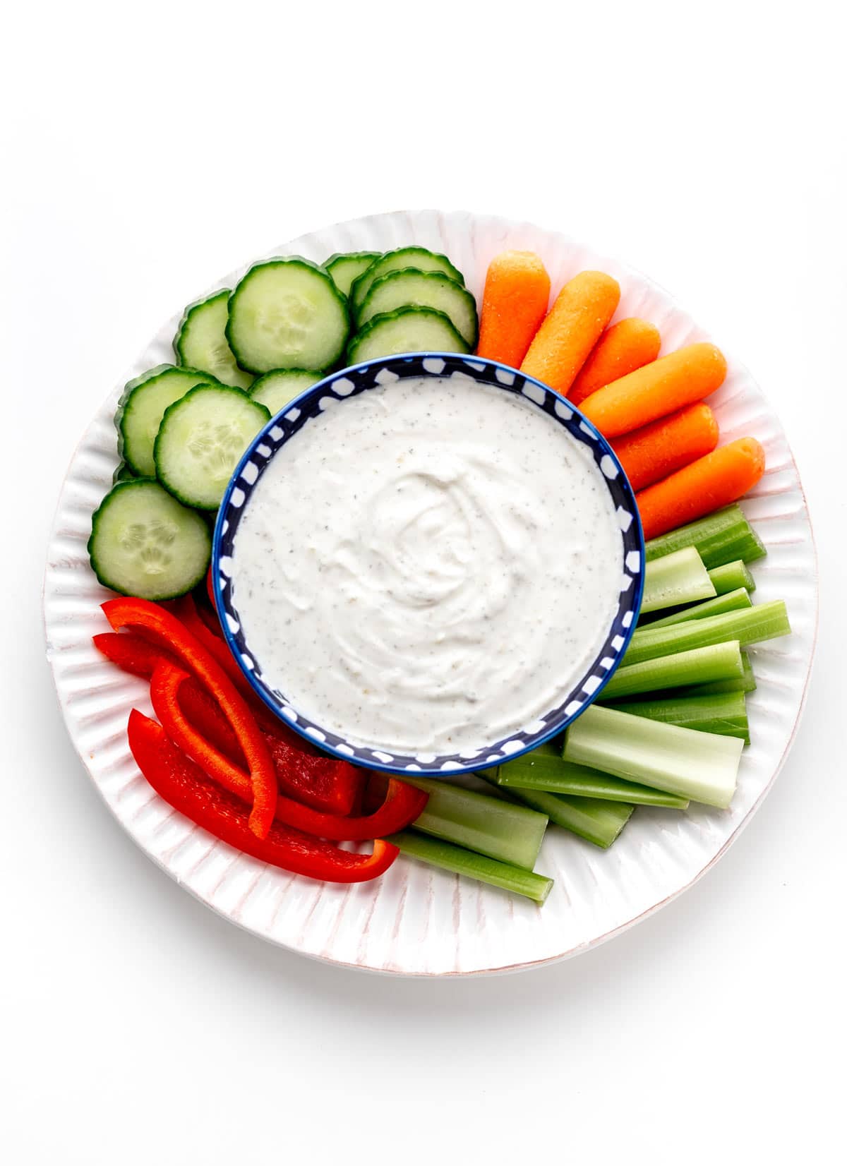 image of cottage cheese ranch dip with veggies