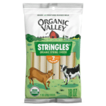 Image of a package of Organic Valley Stringlets for a story on healthy travel snacks and road trip snacks.