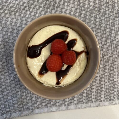 image of a cottage cheese protein cheesecake.